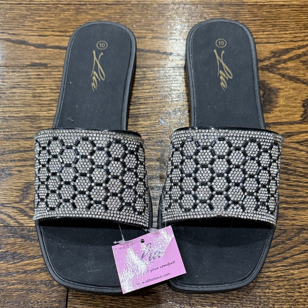 Lia Black Rhinestone Embellished Sandals Size 10